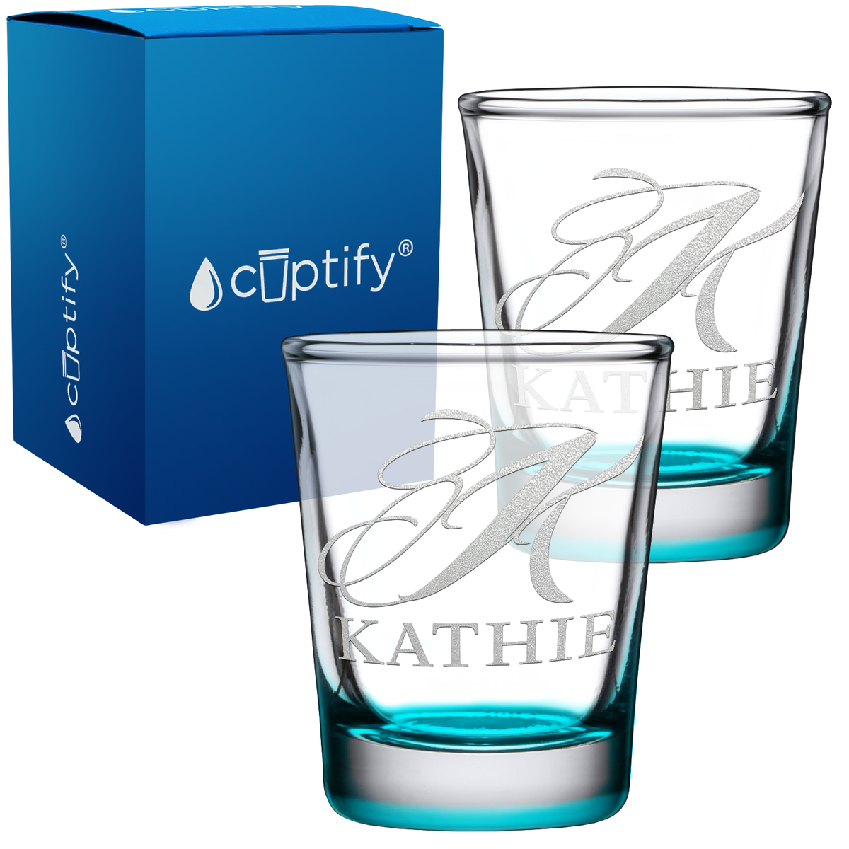 Personalized Script Initial and Name 2oz Shot Glasses - Set of 2