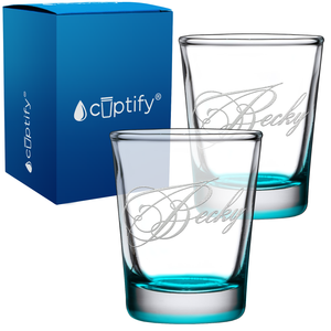 Personalized Decorative Script Etched 2oz Shot Glasses - Set of 2