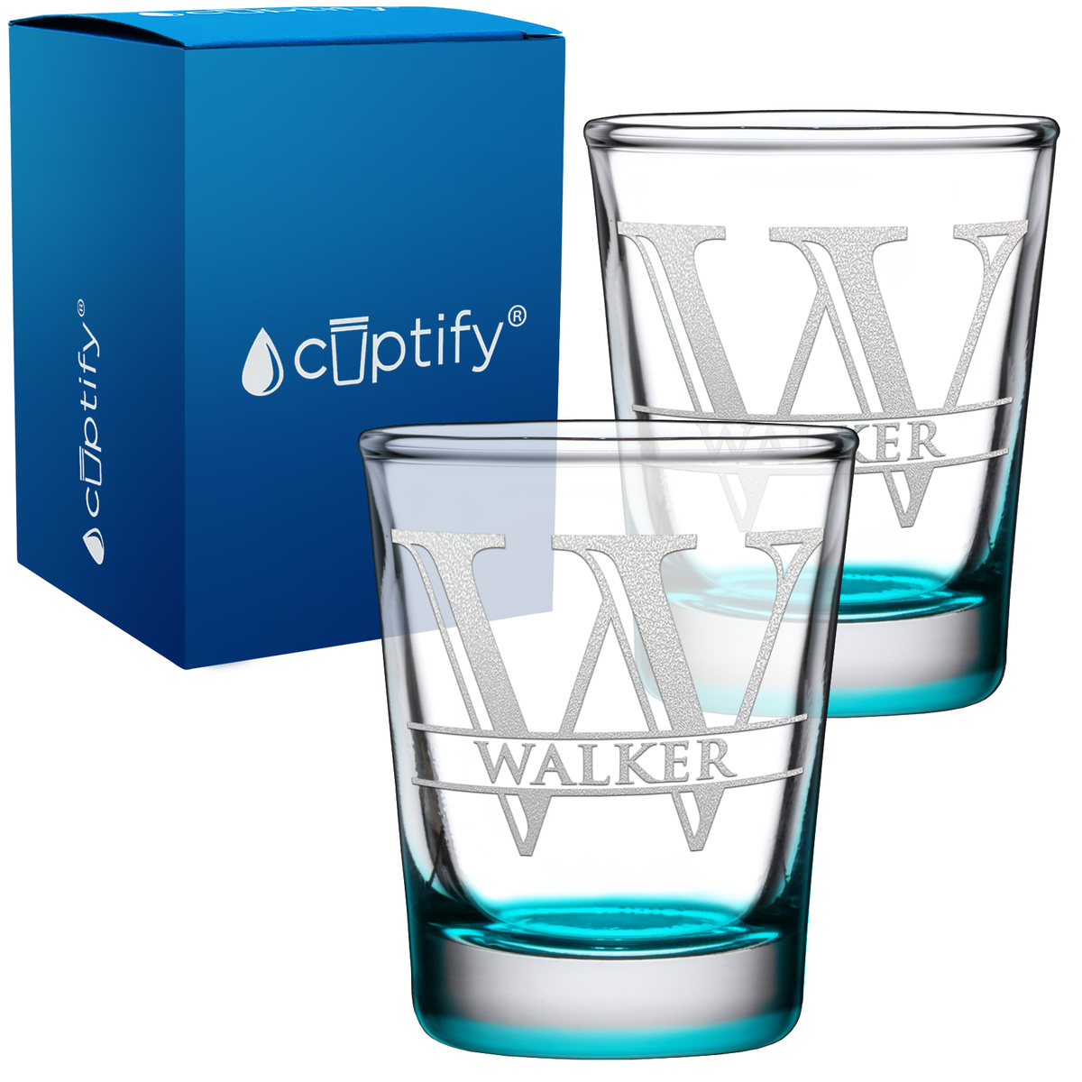 Personalized Split Script Initial and Name 2oz Shot Glasses - Set of 2