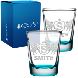 Personalized Pegasus Etched 2oz Shot Glasses - Set of 2