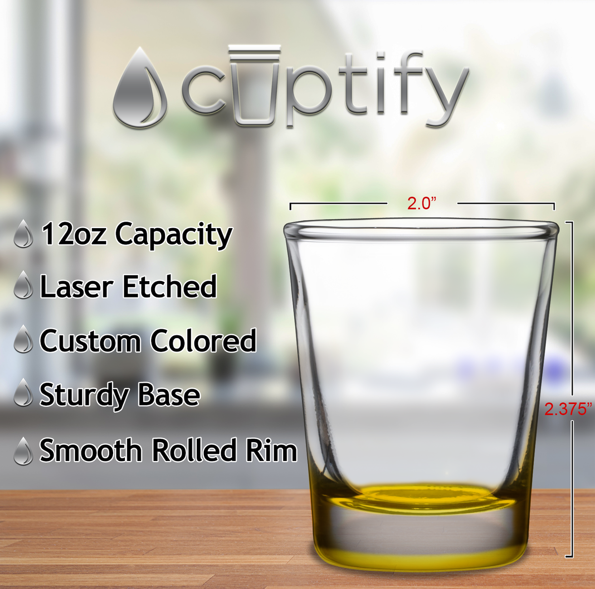 Yellow Bottom 2oz Shot Glasses - Set of 2