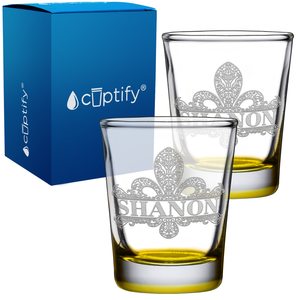 Personalized Fleur de Lis Etched 2oz Shot Glasses - Set of 2