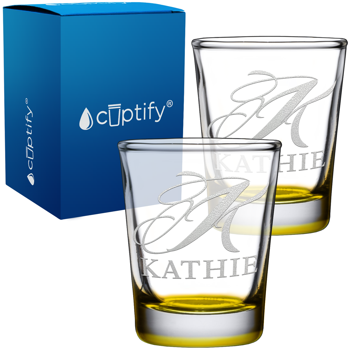Personalized Script Initial and Name 2oz Shot Glasses - Set of 2