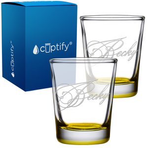 Personalized Decorative Script Etched 2oz Shot Glasses - Set of 2