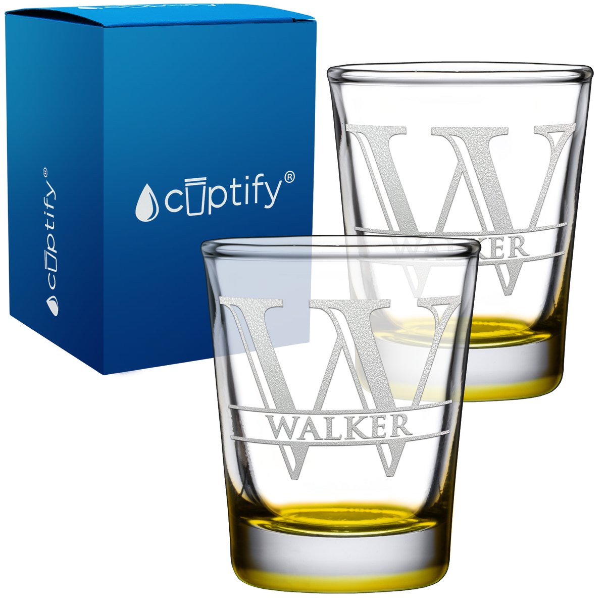 Personalized Split Script Initial and Name 2oz Shot Glasses - Set of 2