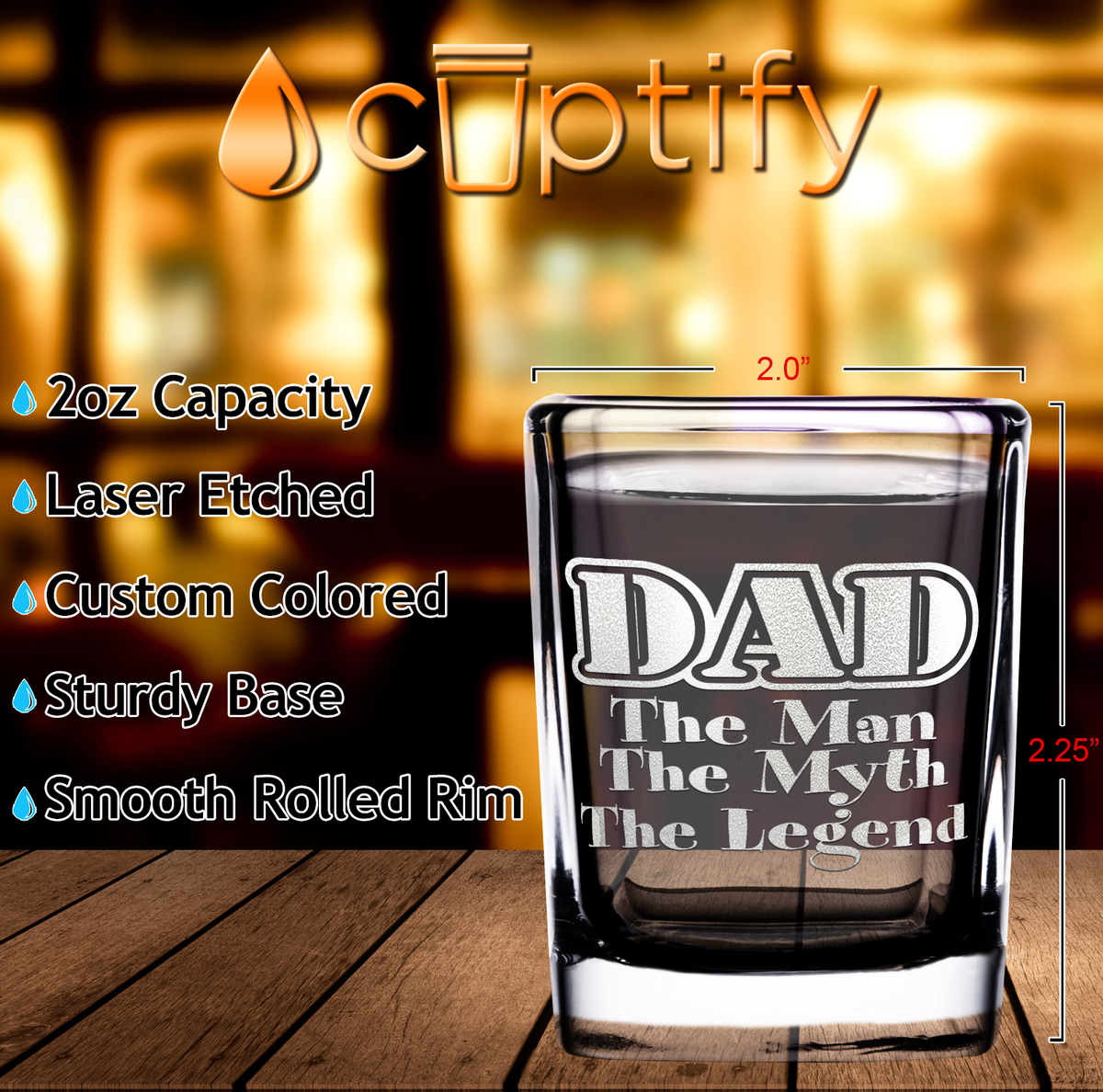 Dad The Myth The Legend 2oz Square Shot Glasses - Set of 2