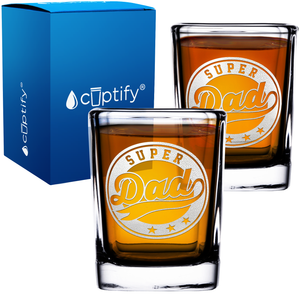 Super Dad Etched on 2oz Square Shot Glasses - Set of 2