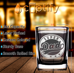 Super Dad Etched on 2oz Square Shot Glasses - Set of 2