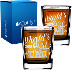 World's Best Dad Etched on 2oz Square Shot Glasses - Set of 2