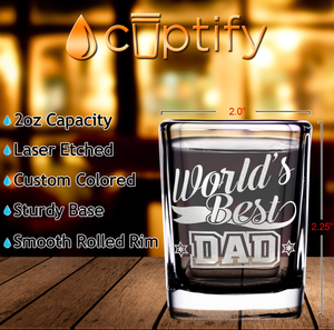 World's Best Dad Etched on 2oz Square Shot Glasses - Set of 2