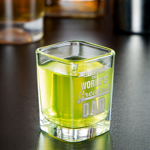Officially The World's Greatest Dad Etched on 2oz Square Shot Glasses - Set of 2