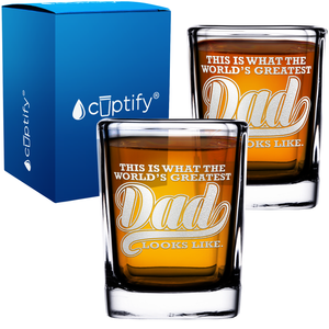 World's Greatest Dad Etched on 2oz Square Shot Glasses - Set of 2