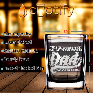 World's Greatest Dad Etched on 2oz Square Shot Glasses - Set of 2