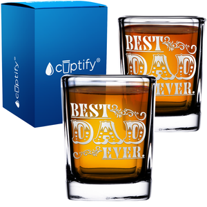Best Dad Ever Etched on 2oz Square Shot Glasses - Set of 2