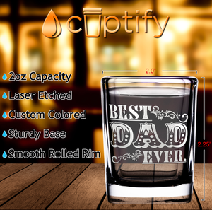 Best Dad Ever Etched on 2oz Square Shot Glasses - Set of 2