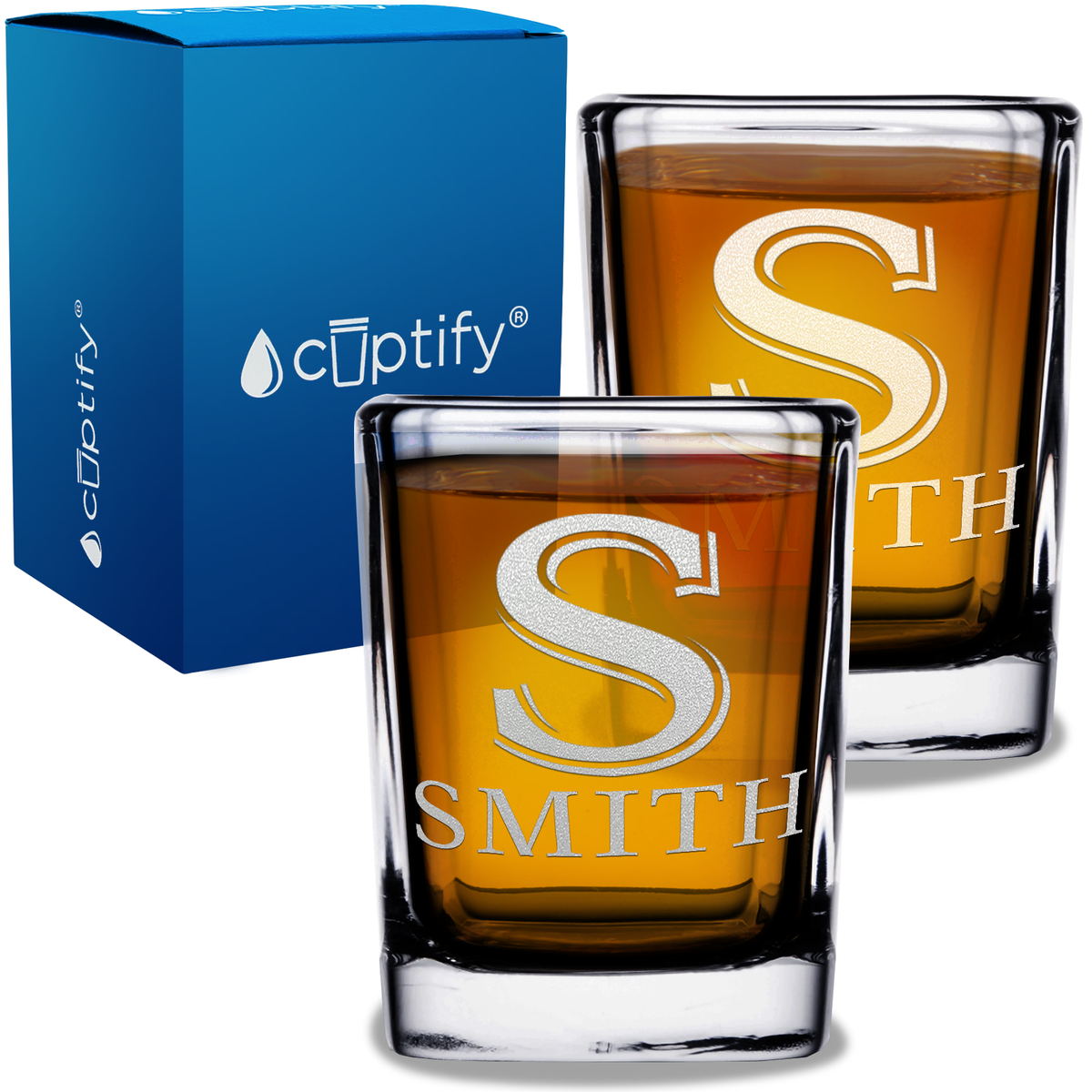 Personalized Initial and Name 2oz Square Shot Glasses - Set of 2