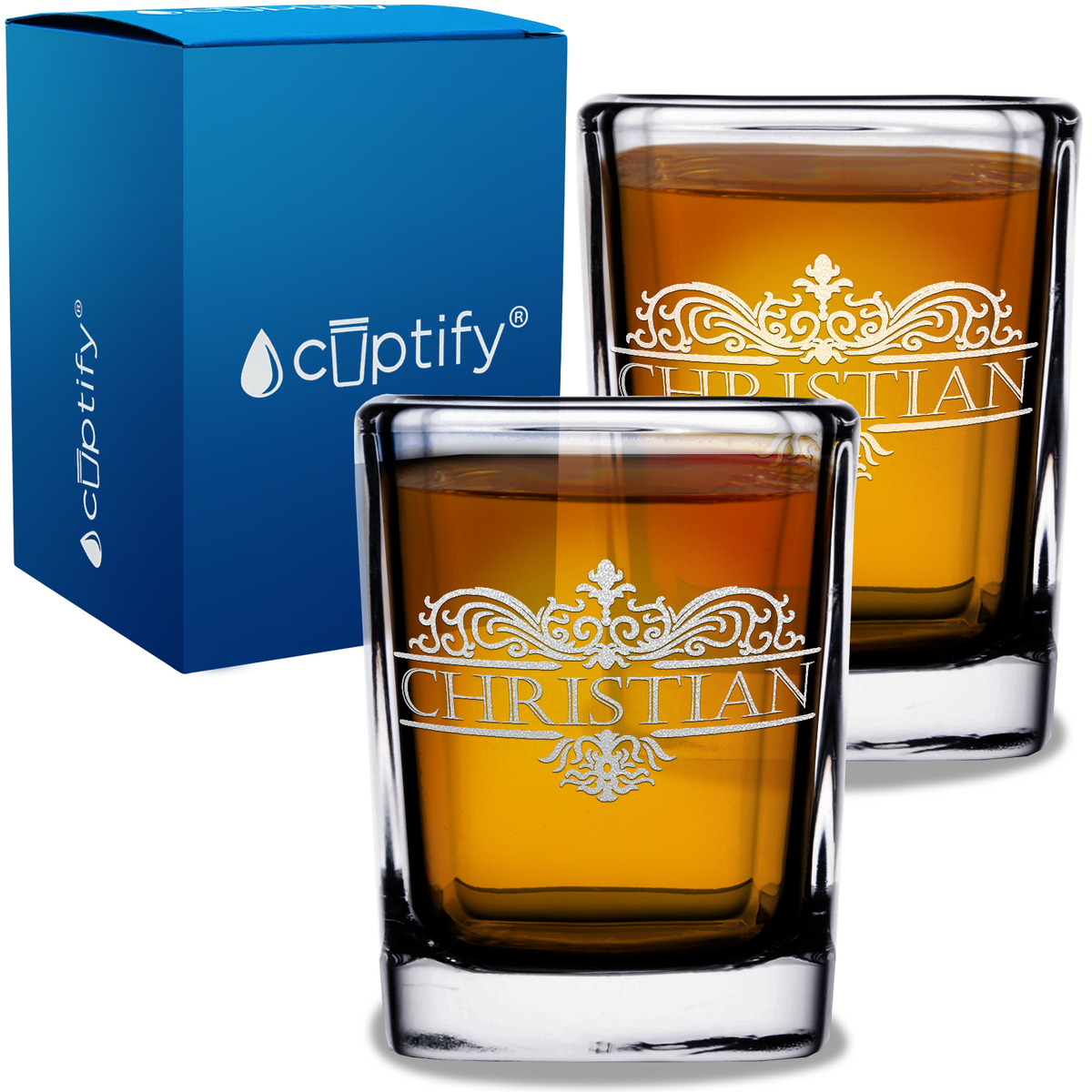 Personalized Vestige 2oz Square Shot Glasses - Set of 2