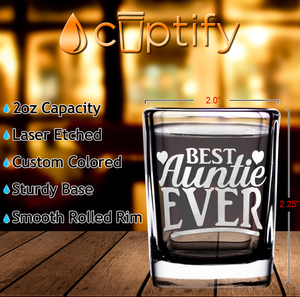 Best Auntie Ever Etched on 2oz Square Shot Glasses - Set of 2