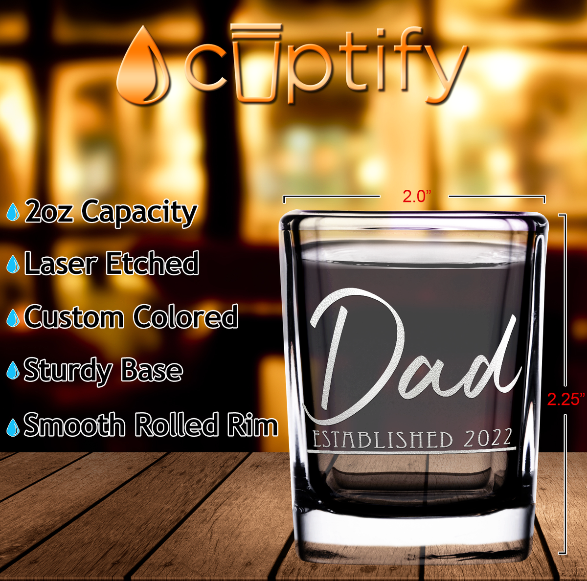Dad Established 2oz Square Shot Glasses - Set of 2