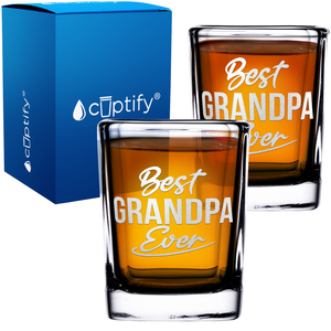 Best Grandpa Ever Etched on 2oz Square Shot Glasses - Set of 2