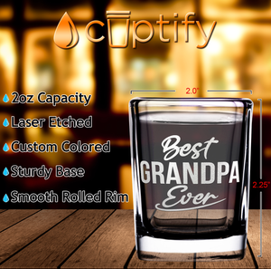 Best Grandpa Ever Etched on 2oz Square Shot Glasses - Set of 2