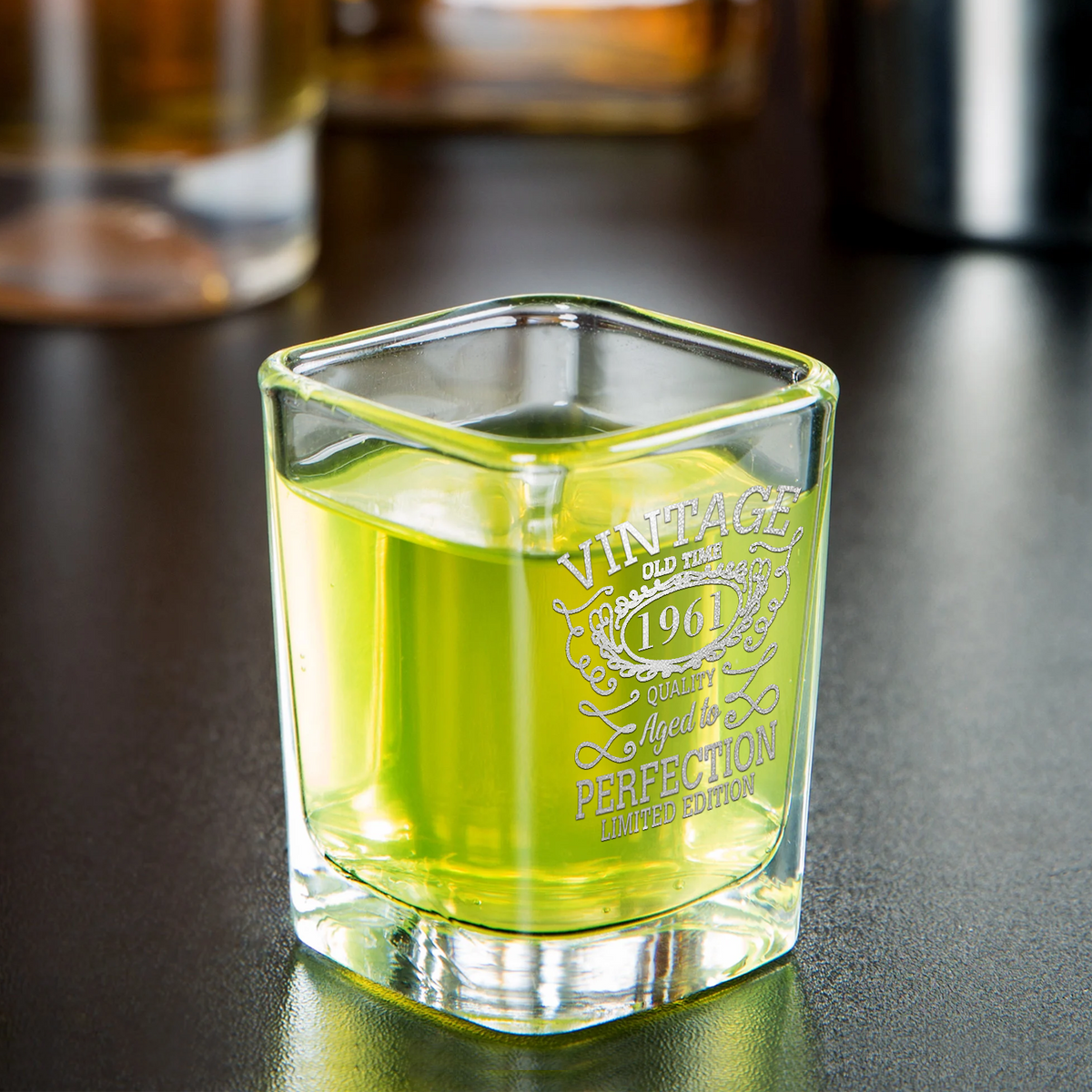 64th Birthday Vintage 64 Years Old Time 1961 Quality 2oz Square Shot Glasses - Set of 2