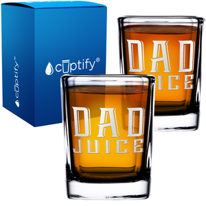 Dad Juice Etched on 2oz Square Shot Glasses - Set of 2