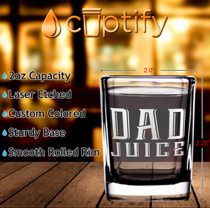 Dad Juice Etched on 2oz Square Shot Glasses - Set of 2
