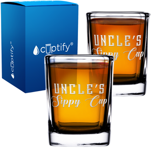Uncle's Sippy Cup Etched on 2oz Square Shot Glasses - Set of 2