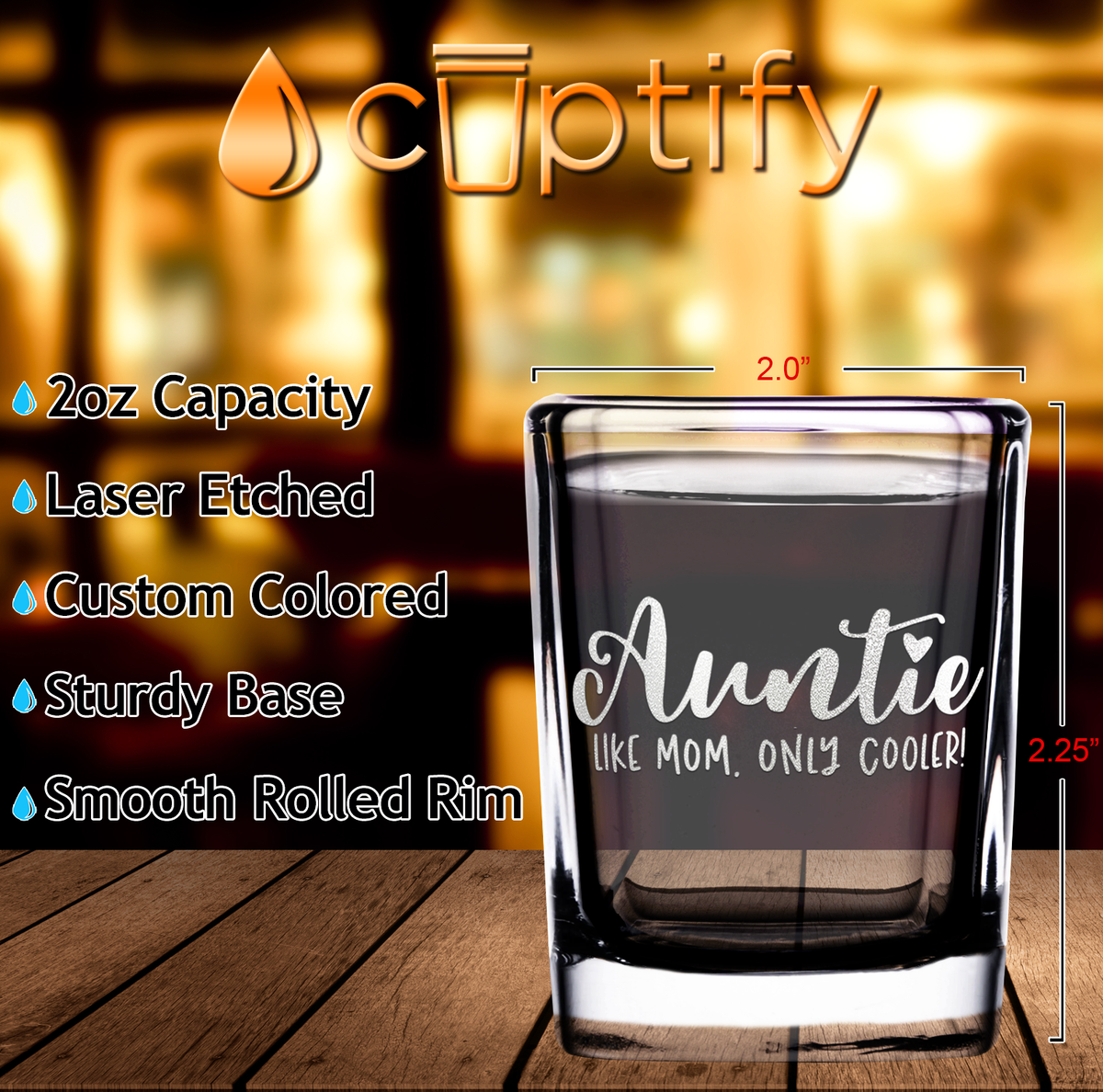 Auntie Like Mom, Only Cooler! 2oz Square Shot Glasses - Set of 2