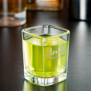 Auntie Like Mom, Only Cooler! Etched on 2oz Square Shot Glasses - Set of 2