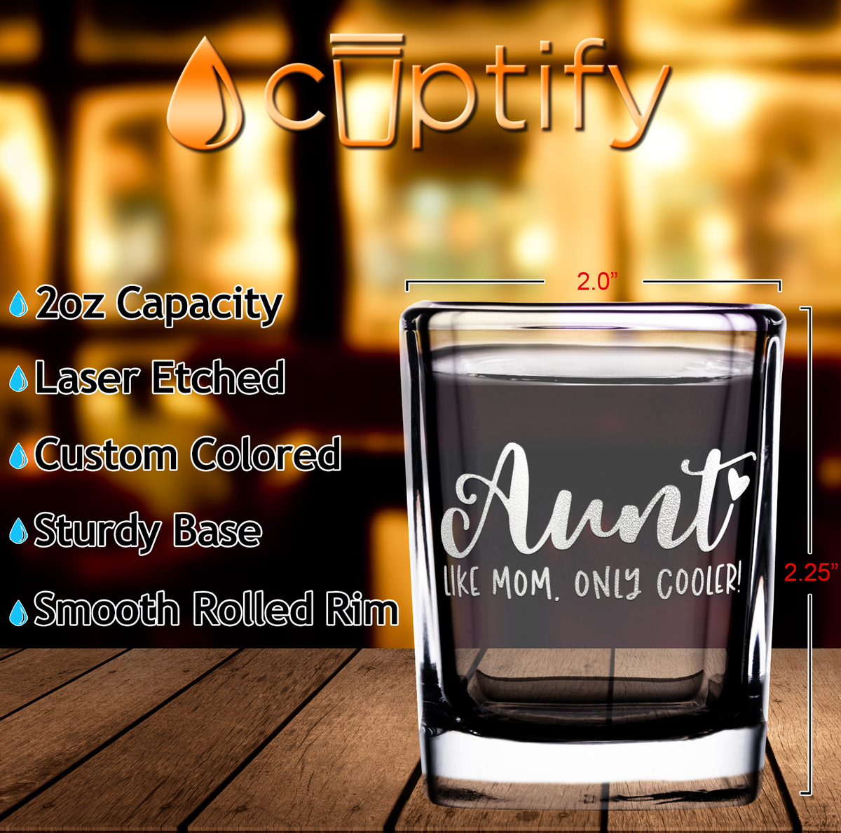 Aunt Like Mom, Only Cooler! 2oz Square Shot Glasses - Set of 2