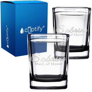 Personalized Maid of Honor Etched on 2oz Square Shot Glasses - Set of 2