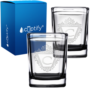 Personalized Classic Crest Etched 2oz Square Shot Glasses - Set of 2