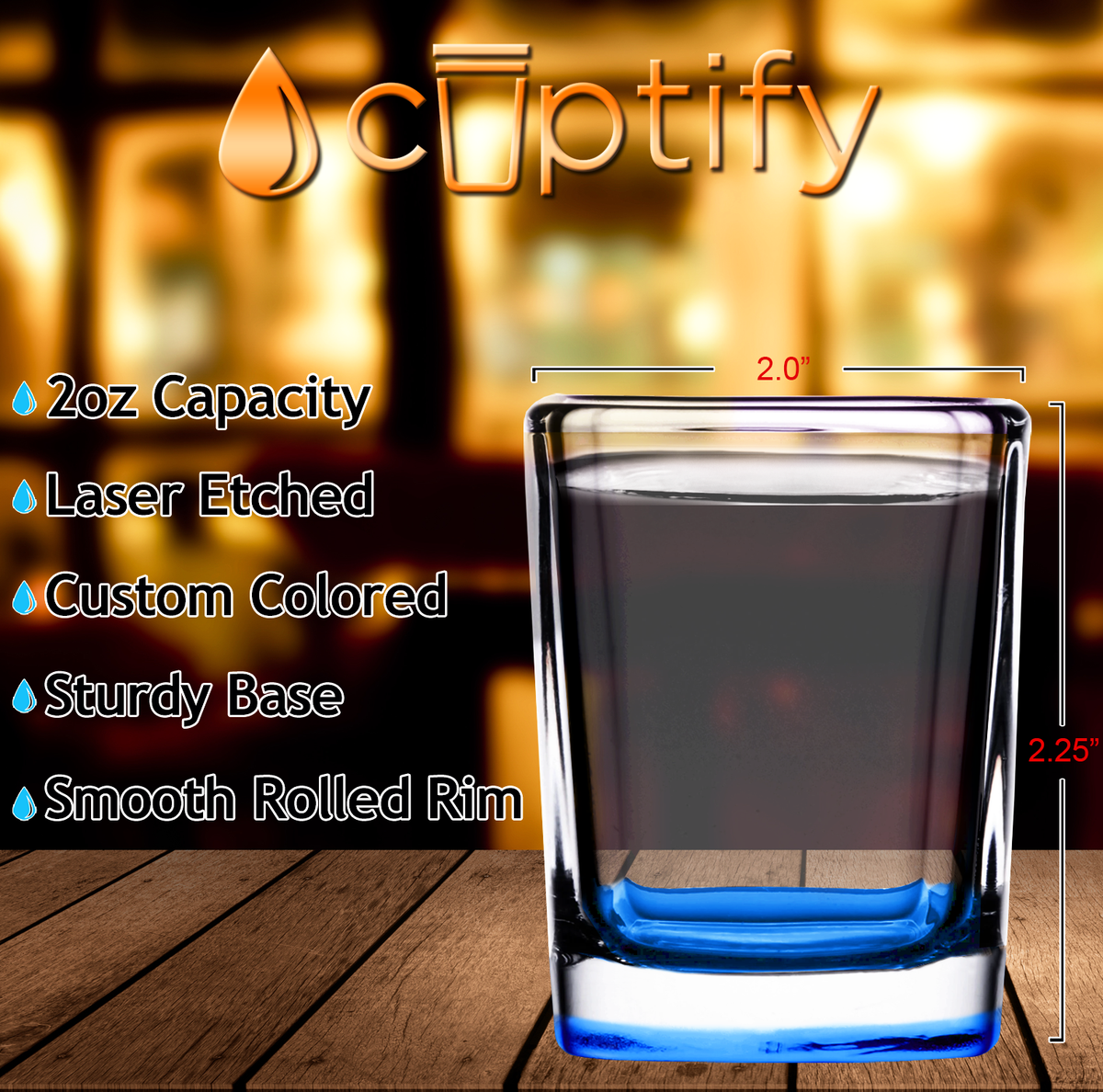 Blue Bottom 2oz Square Shot Glasses - Set of 2