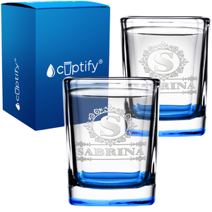 Personalized Ultramodern Monogram Etched 2oz Square Shot Glasses - Set of 2