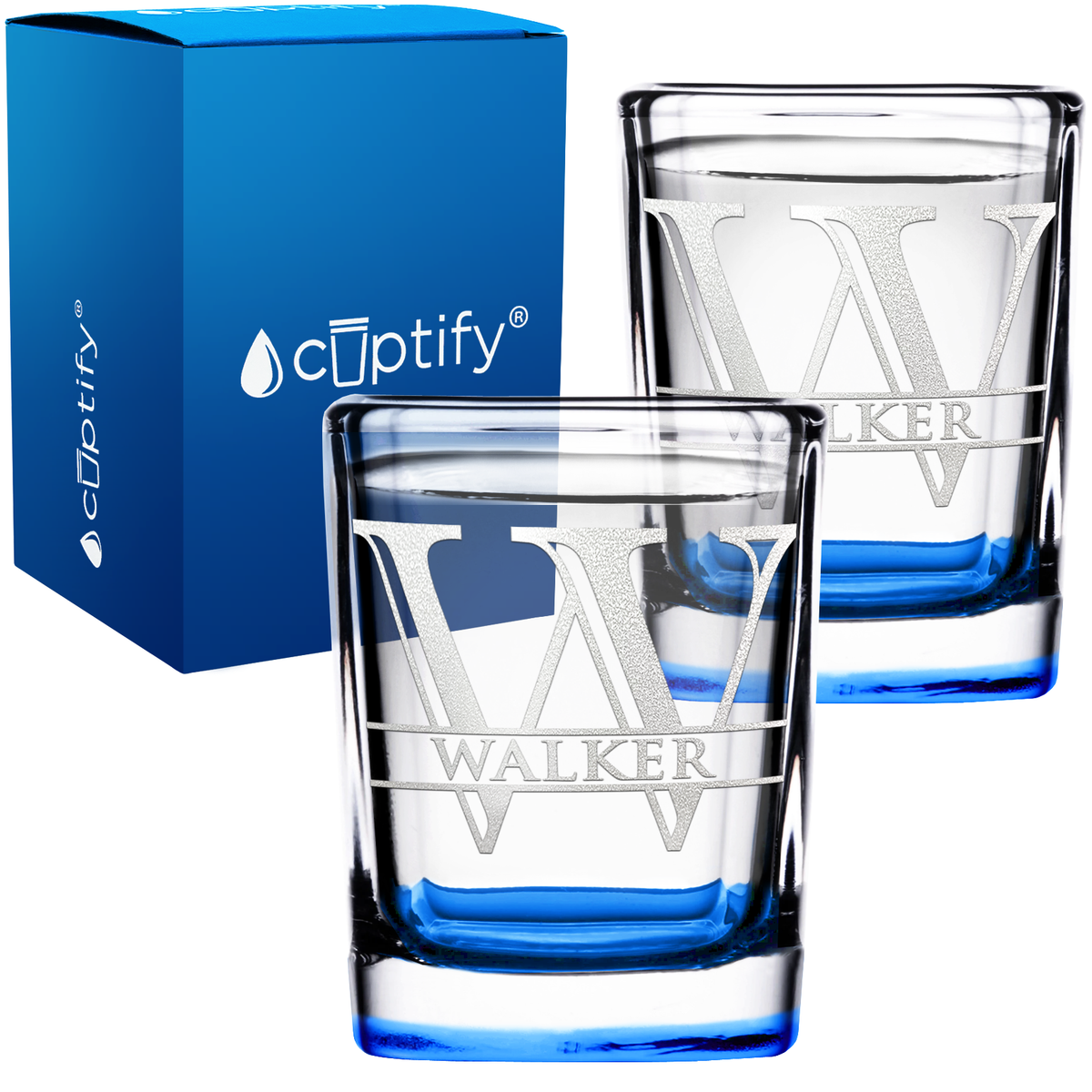 Personalized Split Script Initial and Name 2oz Square Shot Glasses - Set of 2