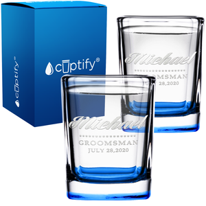 Personalized Groomsman Etched on 2oz Square Shot Glasses - Set of 2
