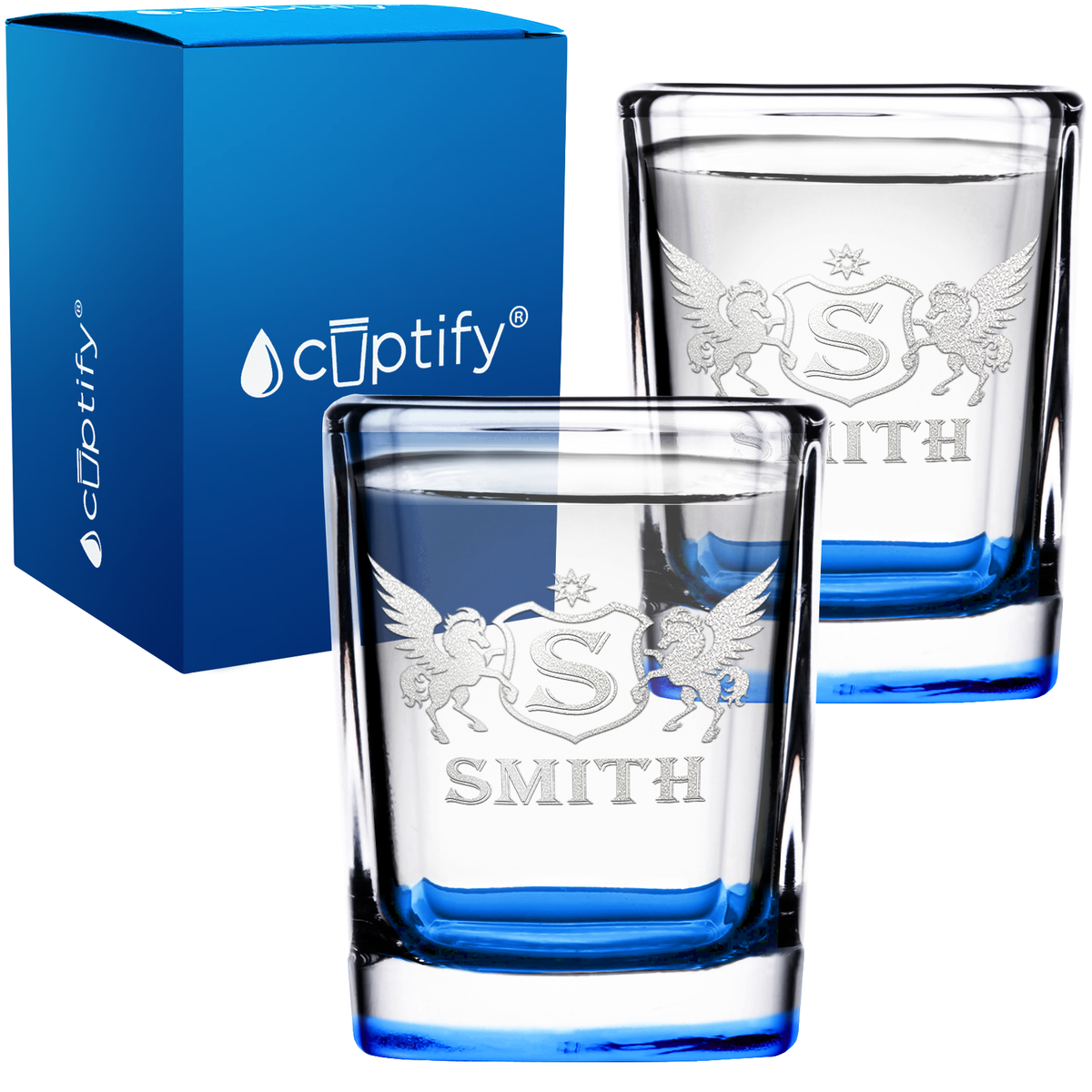 Personalized Pegasus Etched 2oz Square Shot Glasses - Set of 2