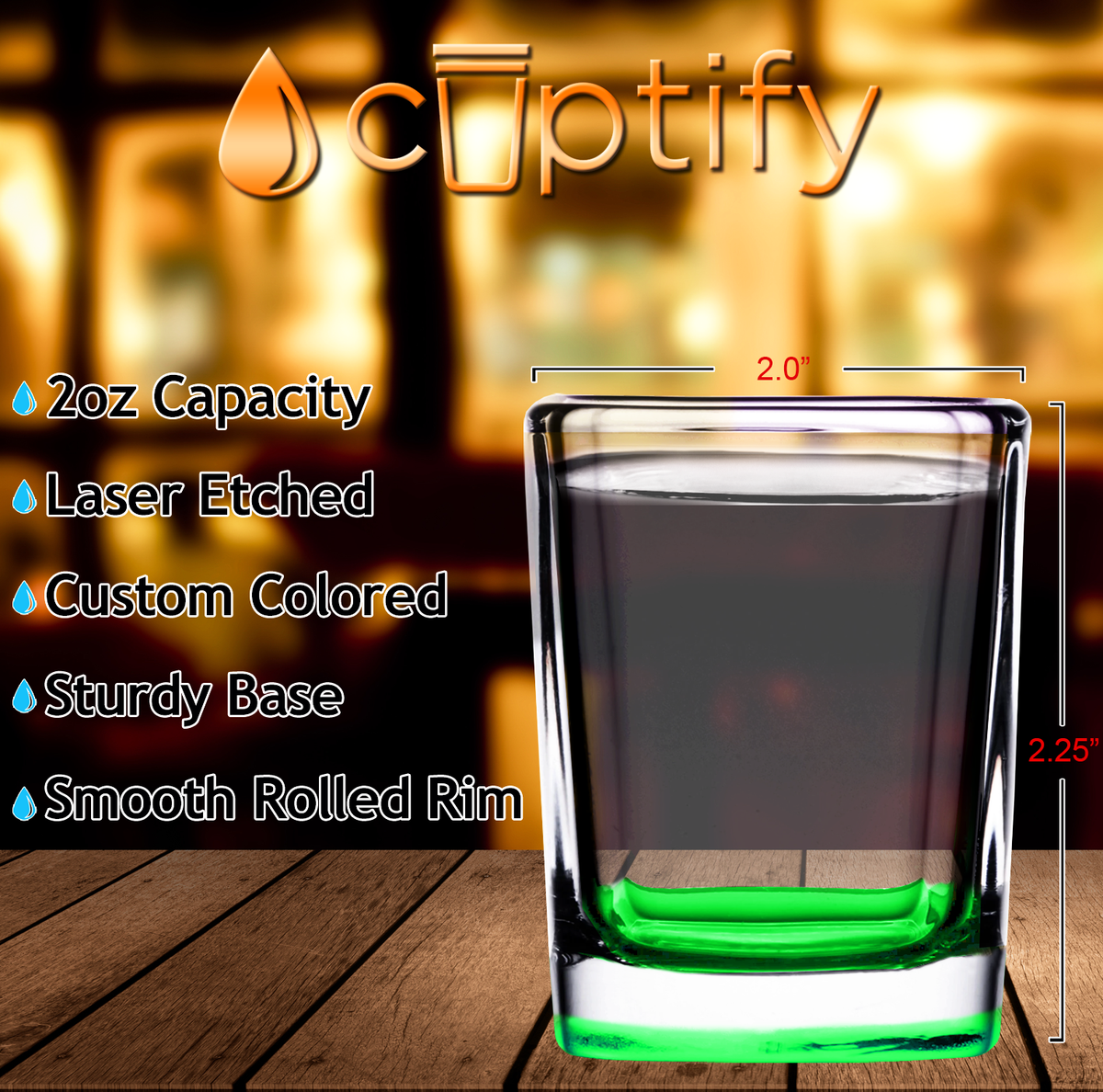 Green Bottom 2oz Square Shot Glasses - Set of 2