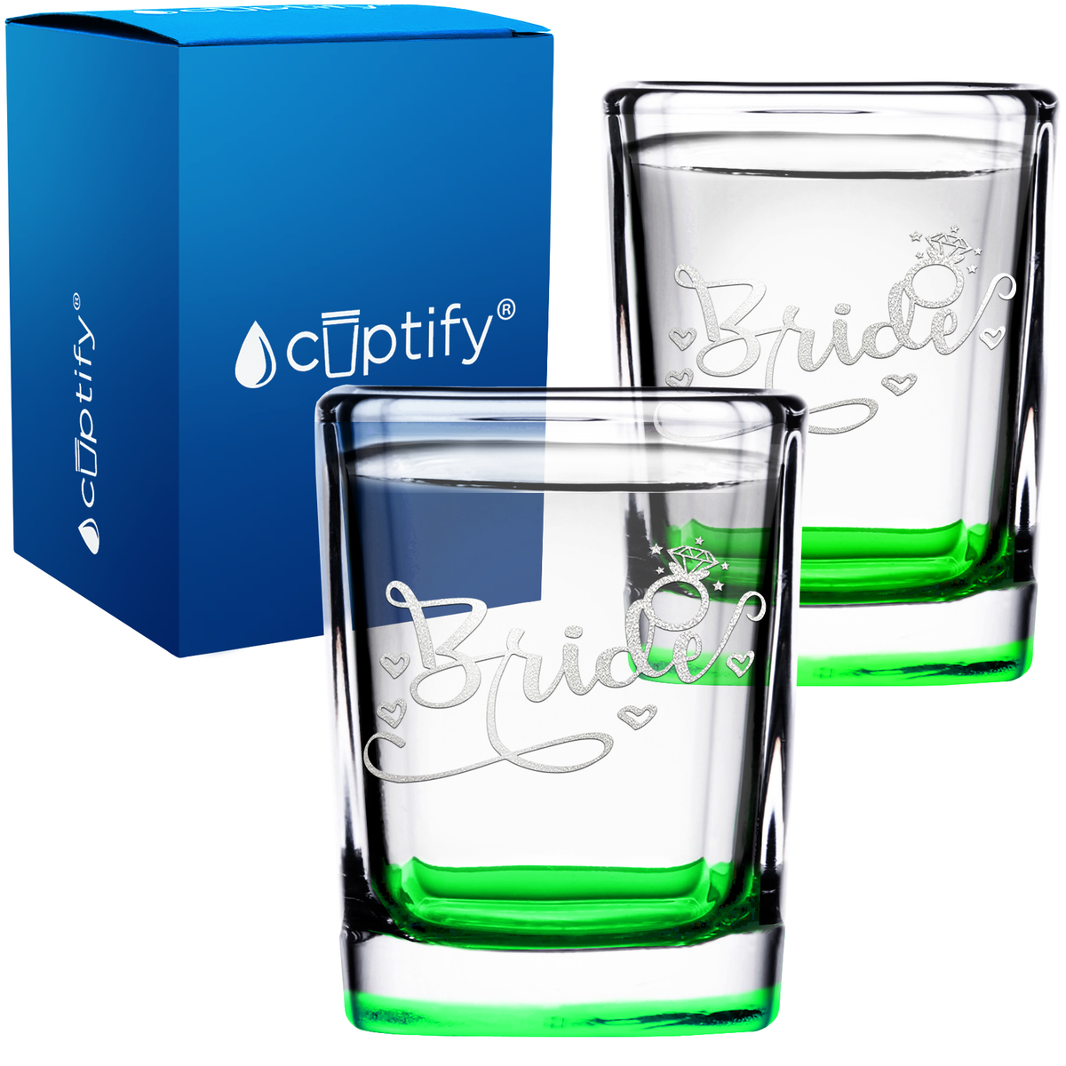 Bride Hearts 2oz Square Shot Glasses - Set of 2