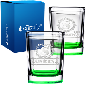 Personalized Ultramodern Monogram Etched 2oz Square Shot Glasses - Set of 2