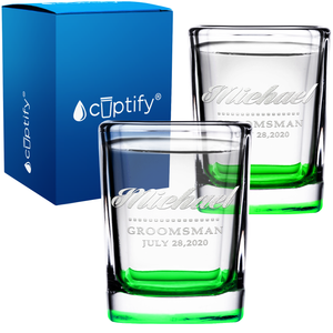 Personalized Groomsman Etched on 2oz Square Shot Glasses - Set of 2
