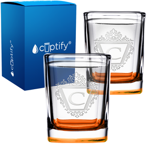 Personalized Classic Crest Etched 2oz Square Shot Glasses - Set of 2
