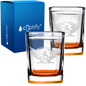 Personalized Eagle Etched 2oz Square Shot Glasses - Set of 2