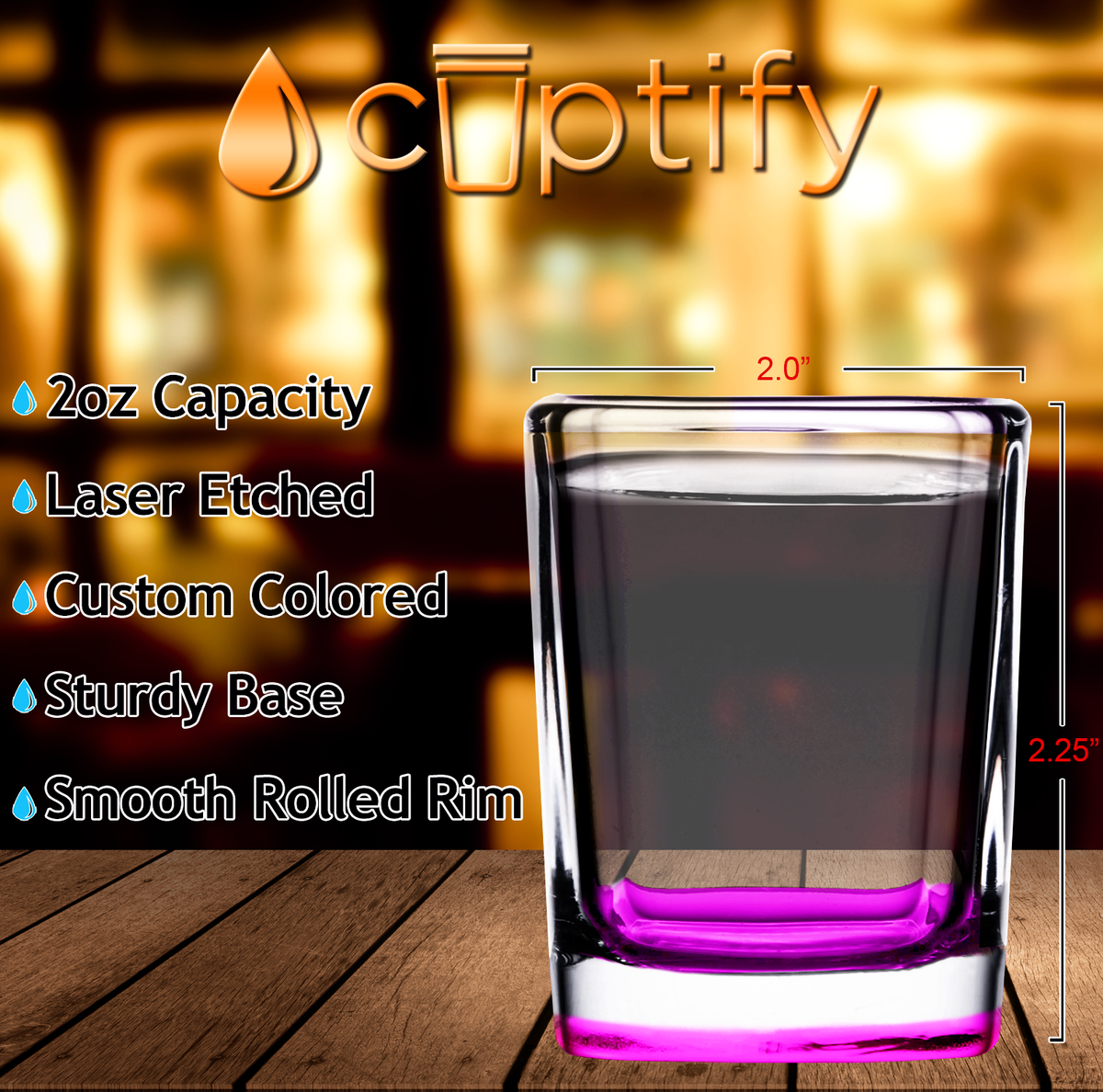 Pink Bottom 2oz Square Shot Glasses - Set of 2