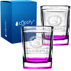 Personalized Ultramodern Monogram Etched 2oz Square Shot Glasses - Set of 2