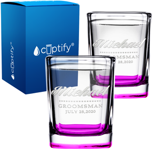 Personalized Groomsman Etched on 2oz Square Shot Glasses - Set of 2