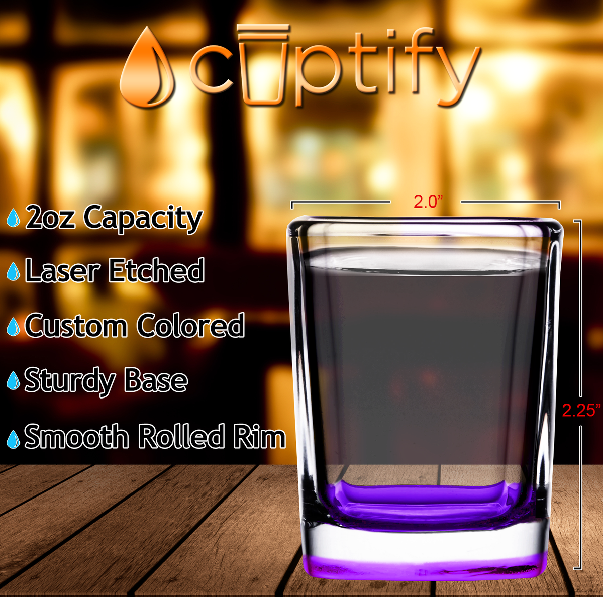 Purple Bottom 2oz Square Shot Glasses - Set of 2