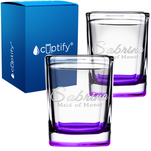 Personalized Maid of Honor Etched on 2oz Square Shot Glasses - Set of 2
